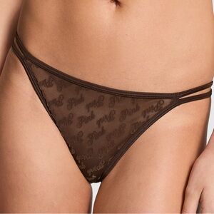 PINK Victoria's Secret Brown Logo Mesh Strappy Cheeky Panty